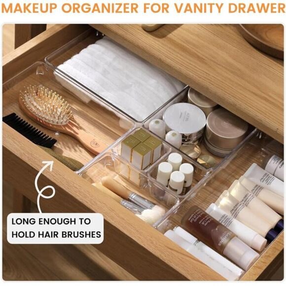 6 Pack Clear Plastic Drawer Organizer Trays Acrylic Storage Bins Kitchen Bathroo - Picture 5 of 7